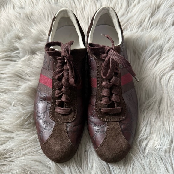 Gucci Shoes - GUCCI Guccissima Leather Web Sneakers Size 7.5